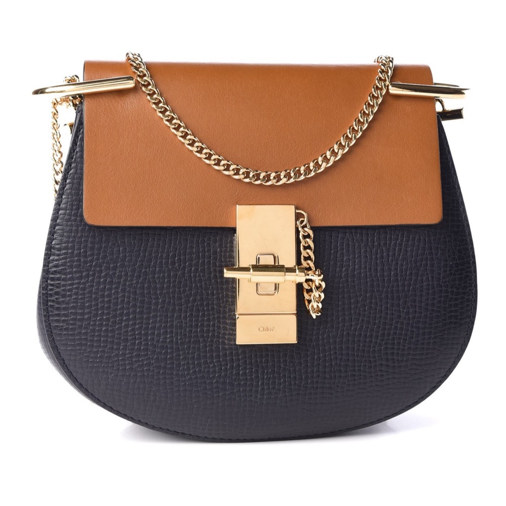 Grained Calfskin Lambskin Mini BiColor Drew Shoulder Bag Black Caramel